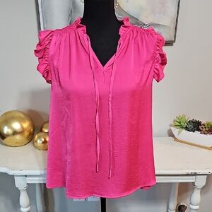 3 for $20 💖 Glam Pink Ruffle Flutter Sleeve V-Neck Blouse Medium